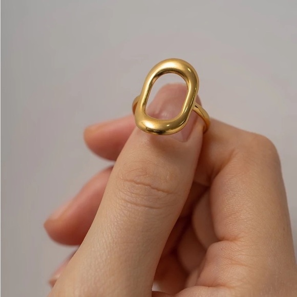 18K Gold Plated Cutout Geometric Open Ring - Picture 7 of 9